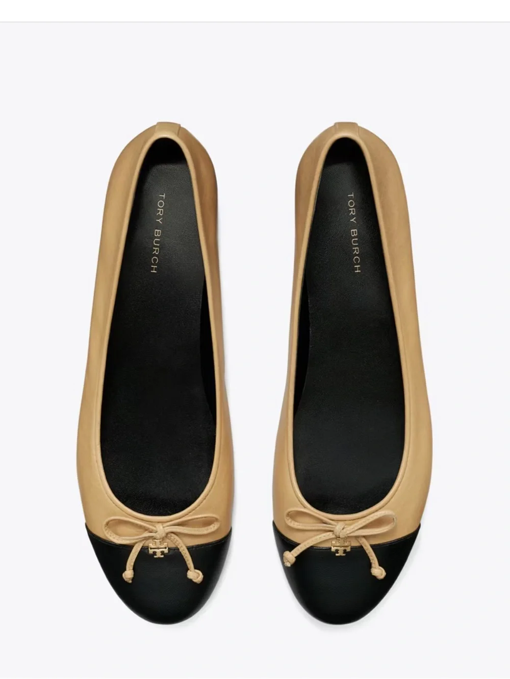 Tory Burch Ginger Shortbread & Black Cap-Toe Ballet Flats